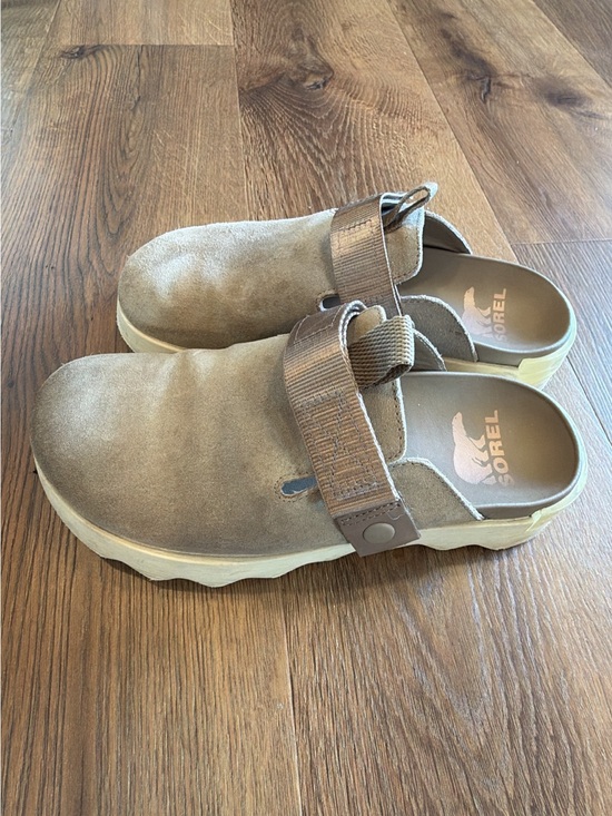 Sorel Shoes - Sorel Tan Suede Slip-On Clog with Adjustable Strap